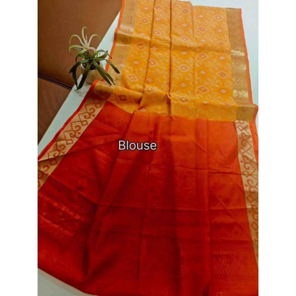 Women's Raw Silk Ikkat Saree With Unstitched Blouse 5.5Mtr (Mustard)