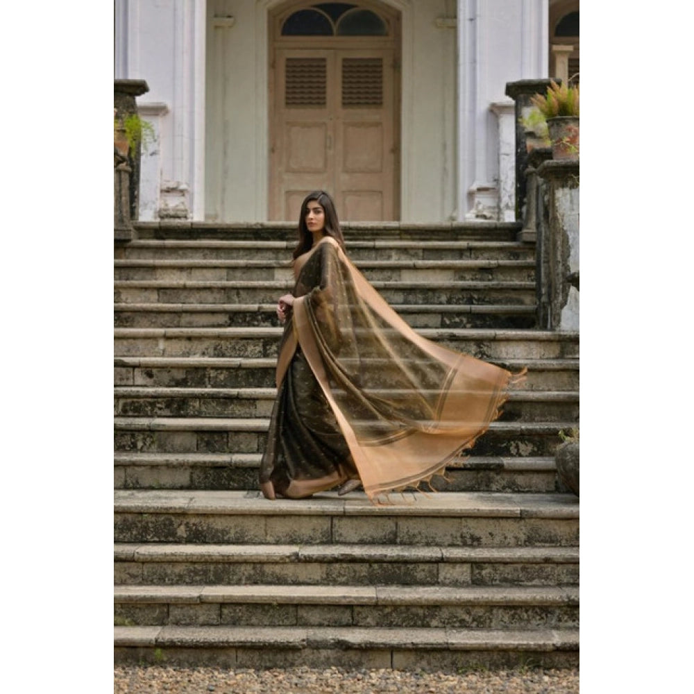 Women's Silk_Blend Butti Pattern Saree With Unstitched Blouse 5.5Mtr (Coffee)