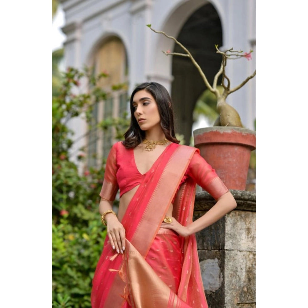 Women's Silk_Blend Butti Pattern Saree With Unstitched Blouse 5.5Mtr (Pink)