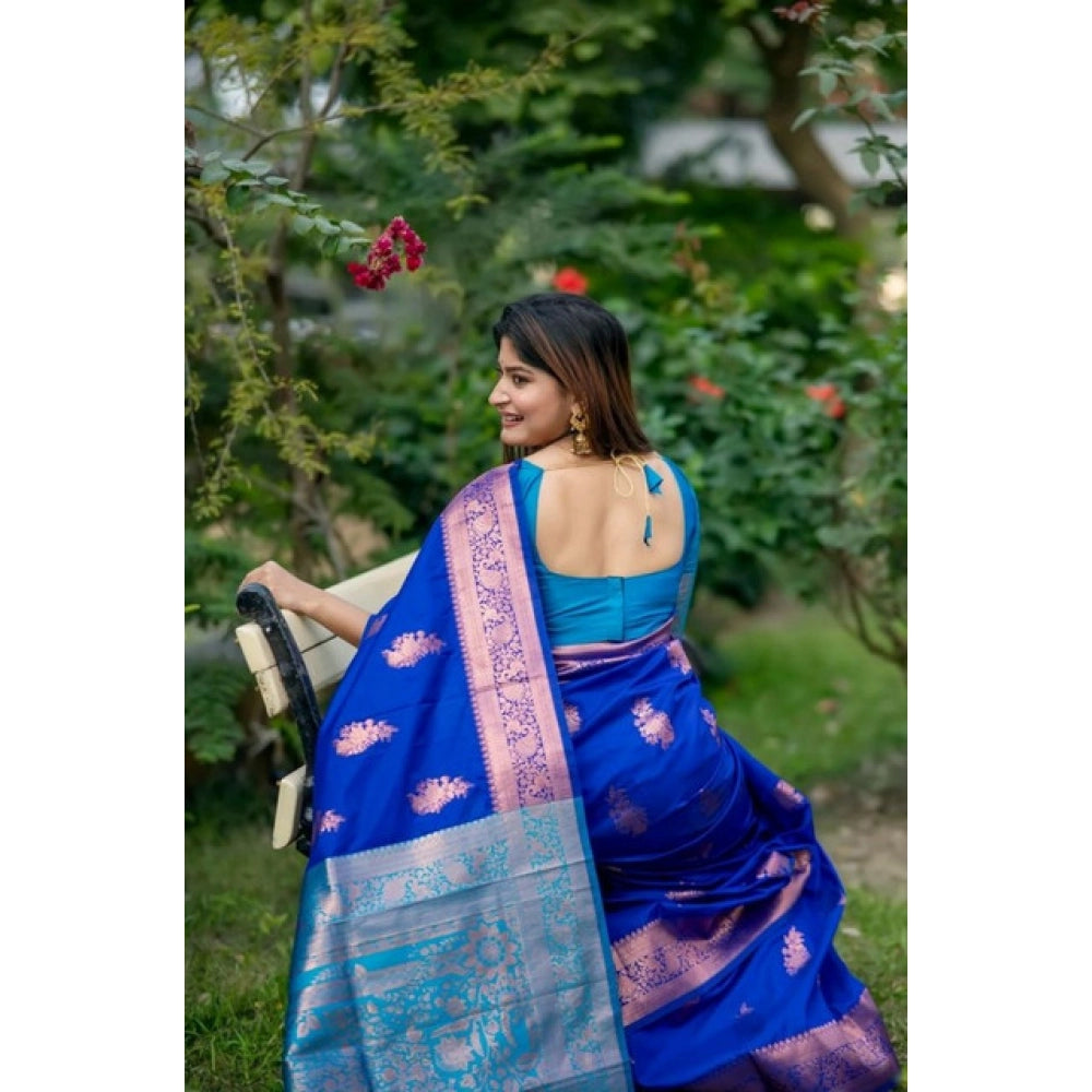 Women's Katan_Silk Zari_Weaving Saree With Unstitched Blouse 5.5Mtr (Royal_Blue)