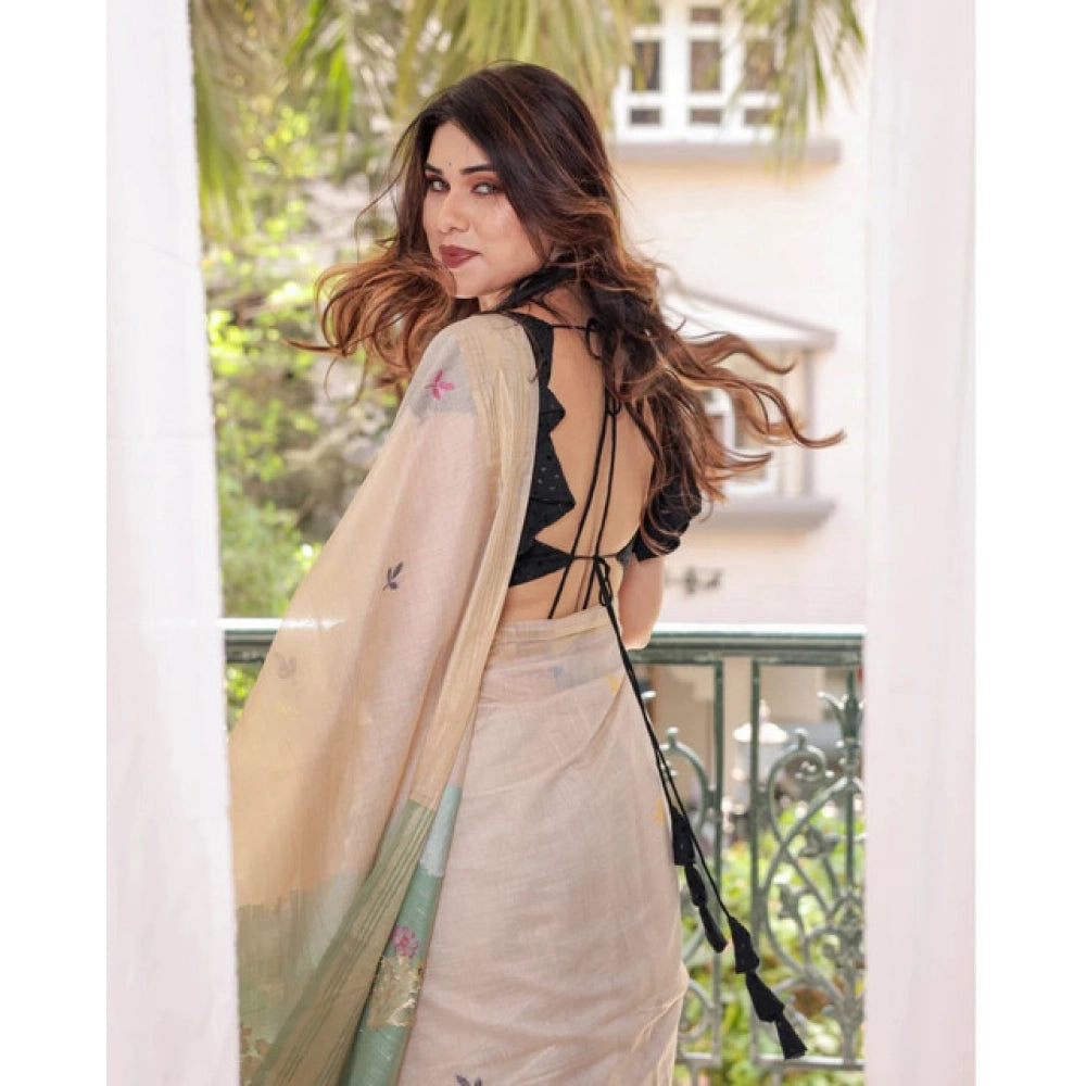 Women's Blended_Cotton Woven_Motifs Saree With Unstitched Blouse 5.5Mtr (Rama_Green)