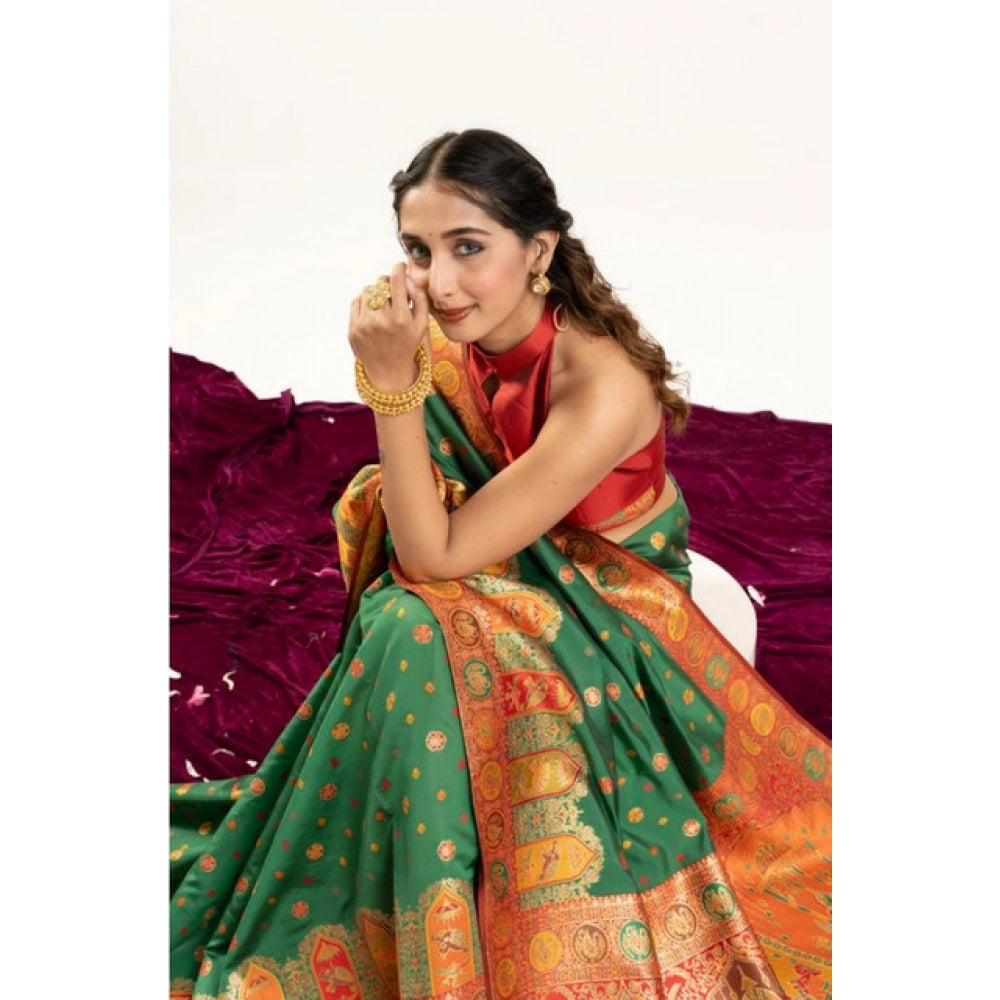 Women's Faux_Banarasi Woven Motifs Saree With Unstitched Blouse 5.5Mtr (Green)