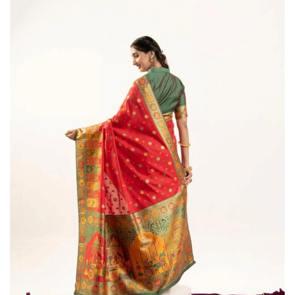 Women's Faux_Banarasi Woven Motifs Saree With Unstitched Blouse 5.5Mtr (Orange)