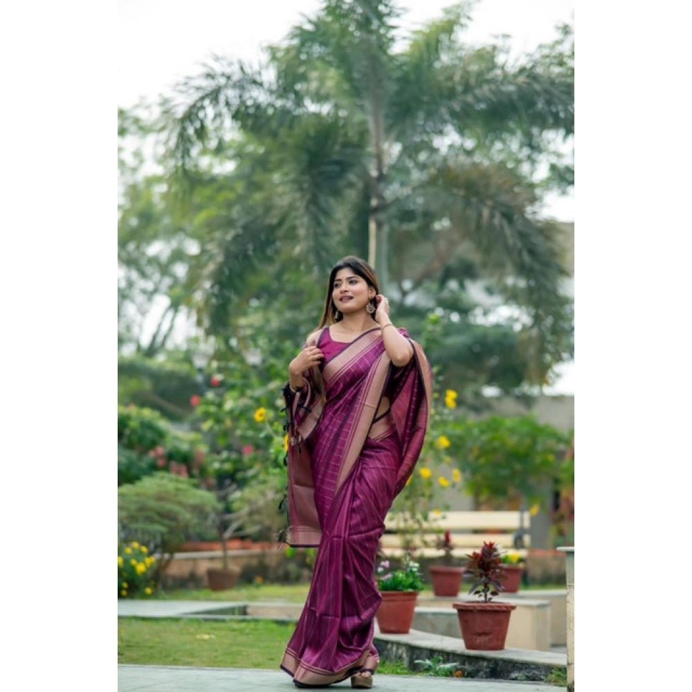 Women's Faux_Banarasi Lining Pattern Saree With Unstitched Blouse 5.5Mtr (Magenta)