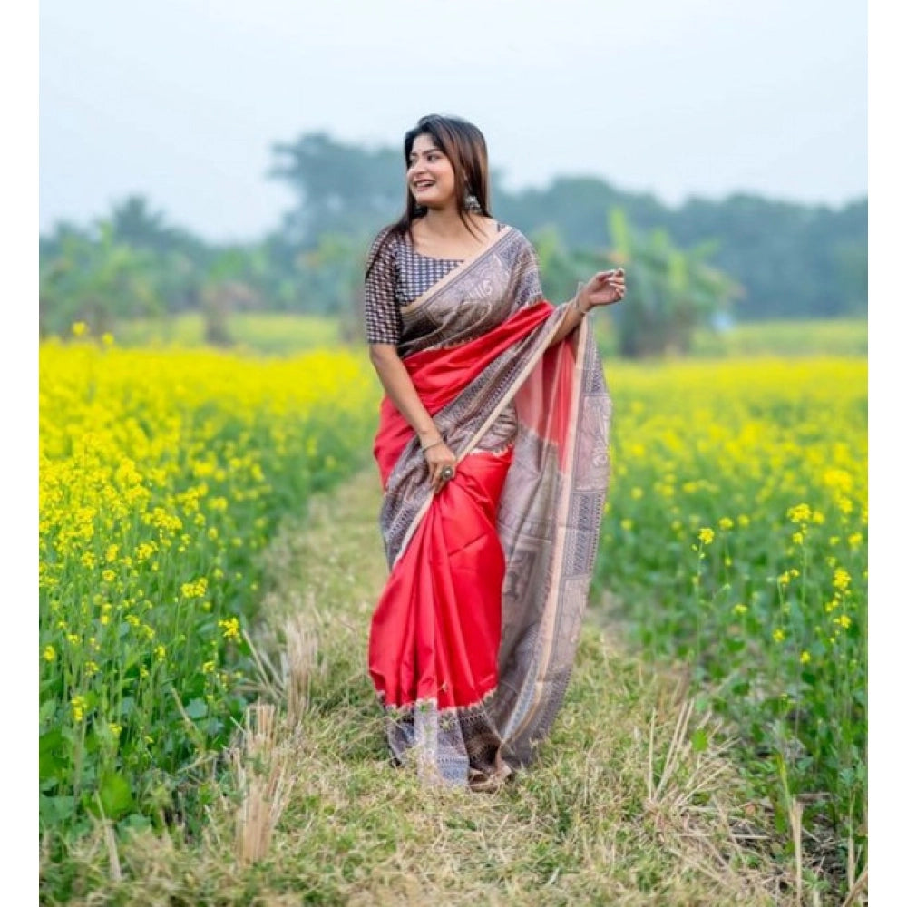 Women's Faux_Tussar Geometric_Print Saree With Unstitched Blouse 5.5Mtr (Pink)