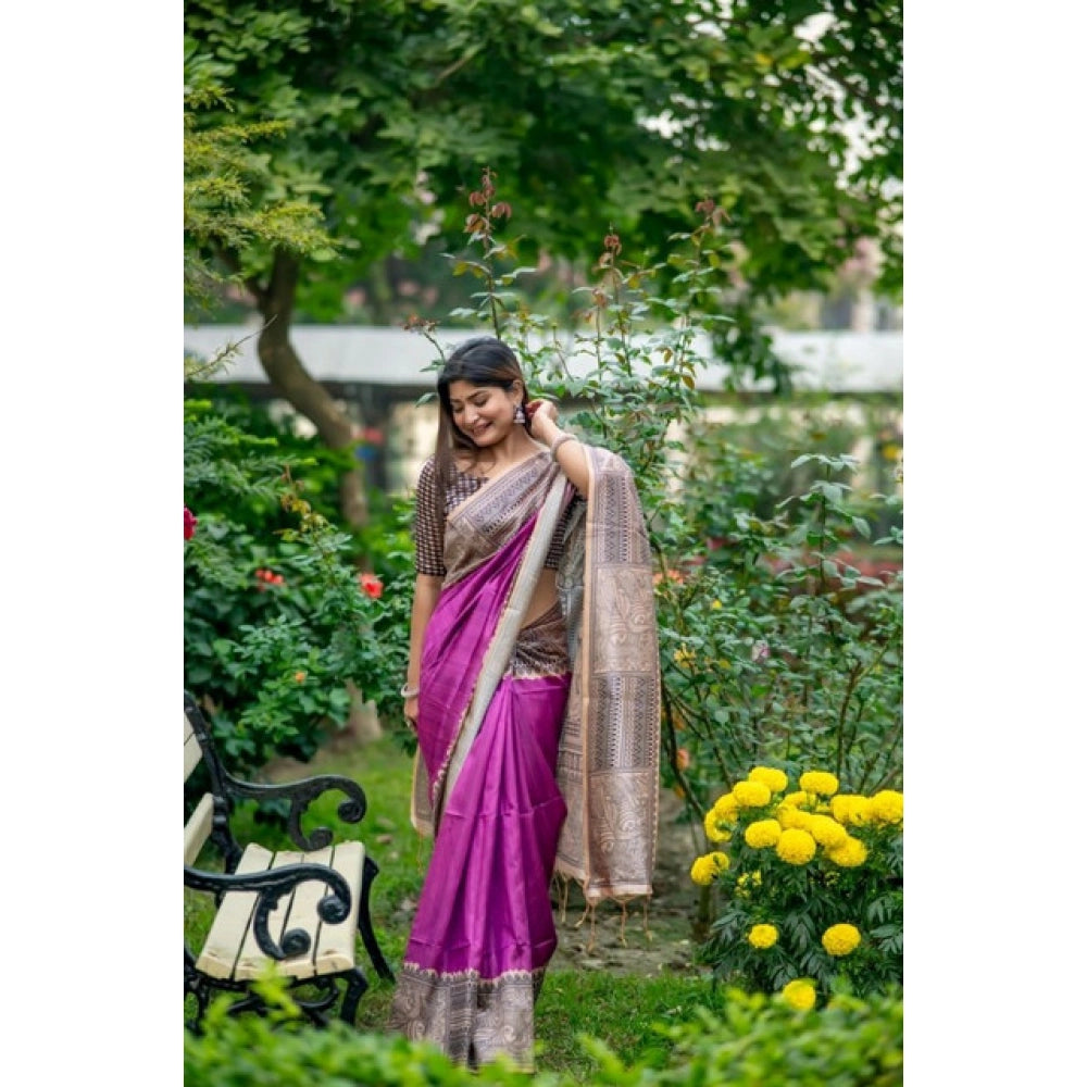 Women's Faux_Tussar Geometric_Print Saree With Unstitched Blouse 5.5Mtr (Purple)