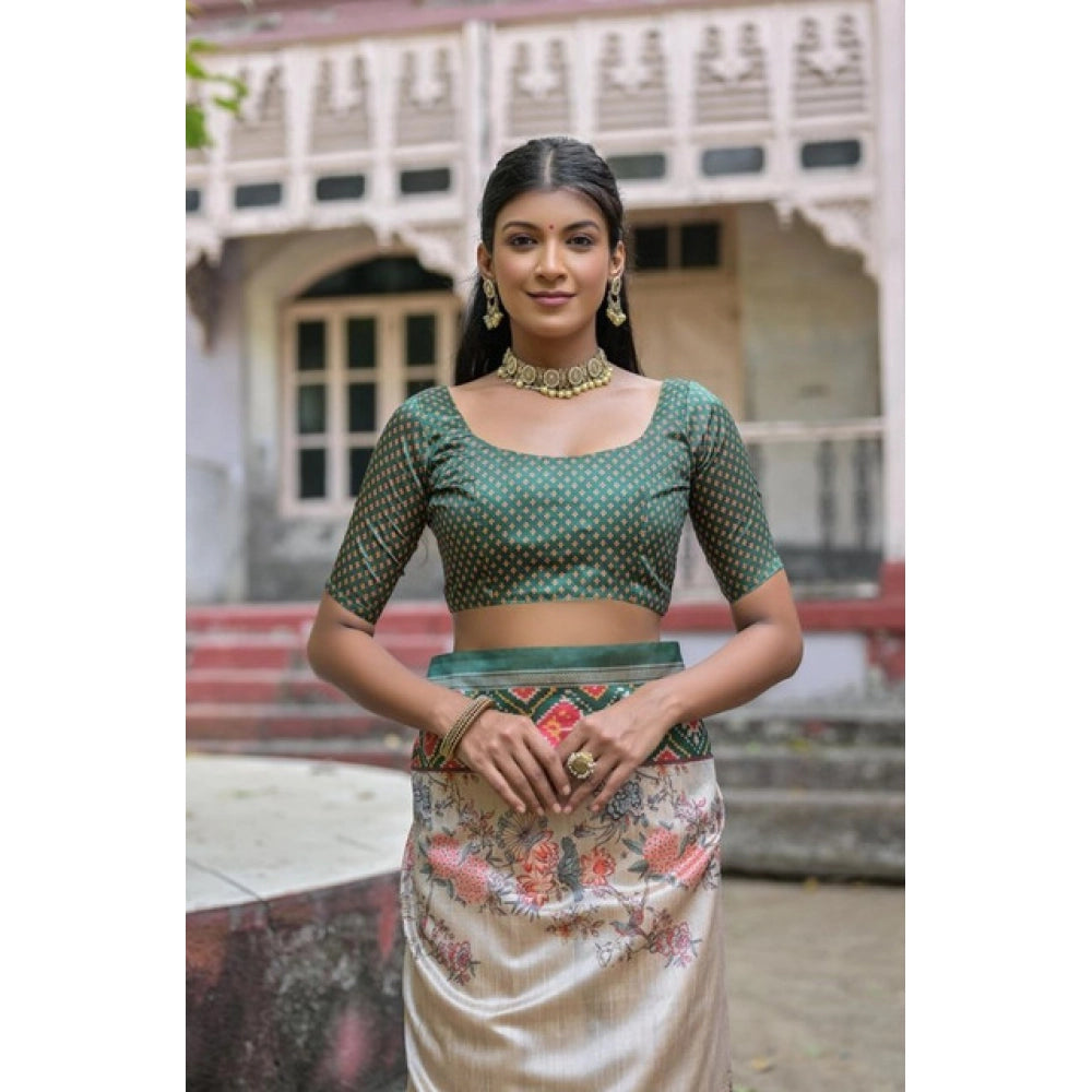 Women's Faux_Tussar Floral Jal With Patola Print Saree With Unstitched Blouse 5.5Mtr (Teal)