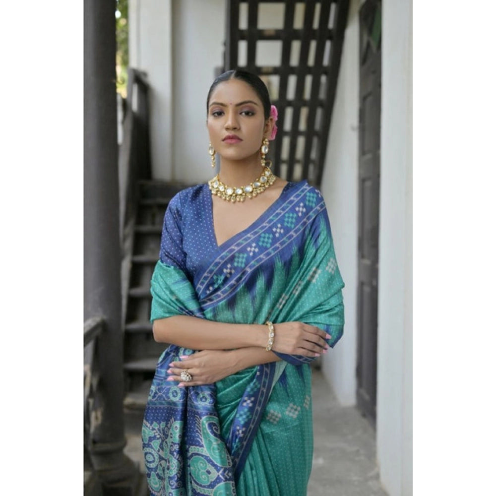 Women's Faux_Tussar Ikat Saree With Unstitched Blouse 5.5Mtr (Sea_Green)