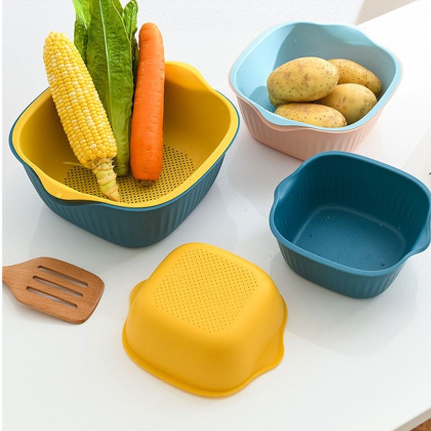 5228a Kitchen Bowl Plastic Washing Bowl And Strainer Drainer Basket For Home Kitchen Use
