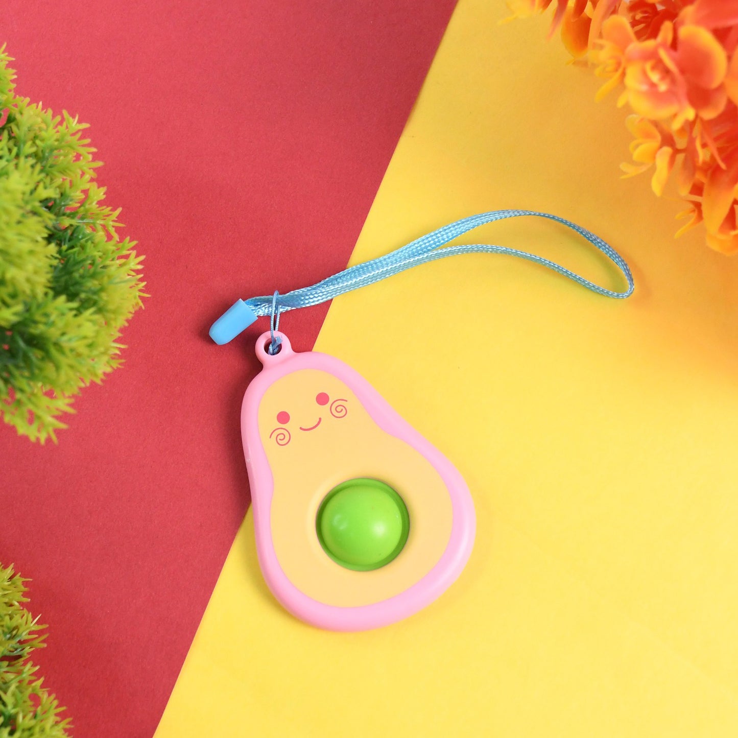 Cute Avocado-shaped Mini Push Pop Keychain Toy With Strap (1 Pc)