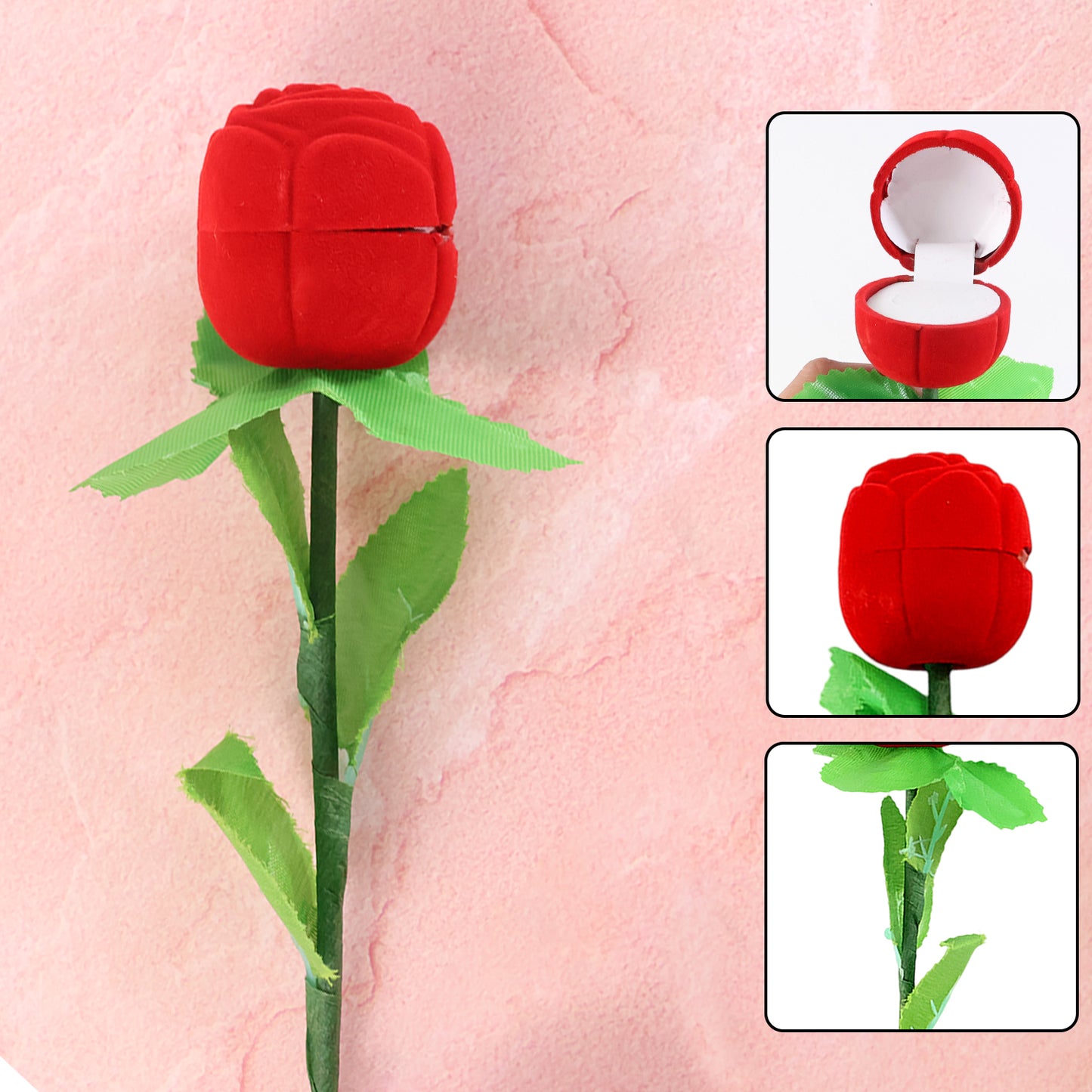 Romantic Artificial Rose Ring Box Stick 2 Piece Flower Shaped