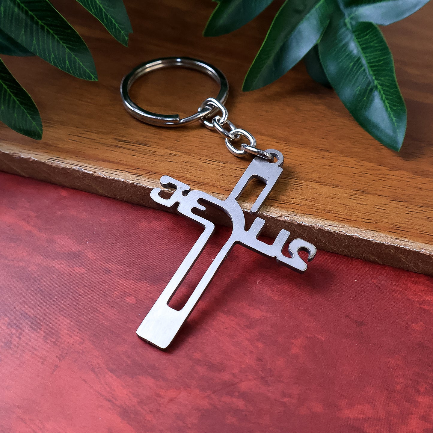Elegant Metal Cross Keychain With Gujarati Jesus Script Religious Faith Key Ring