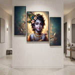 Divine Krishna flute wall art with vivid colors.