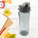 Close-up of the BPA-free plastic water bottle with its stylish bamboo lid.