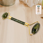 Dual-headed jade facial massage roller with green polished stones