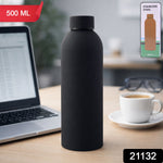 Stainless steel water bottle with sleek black finish shown upright
