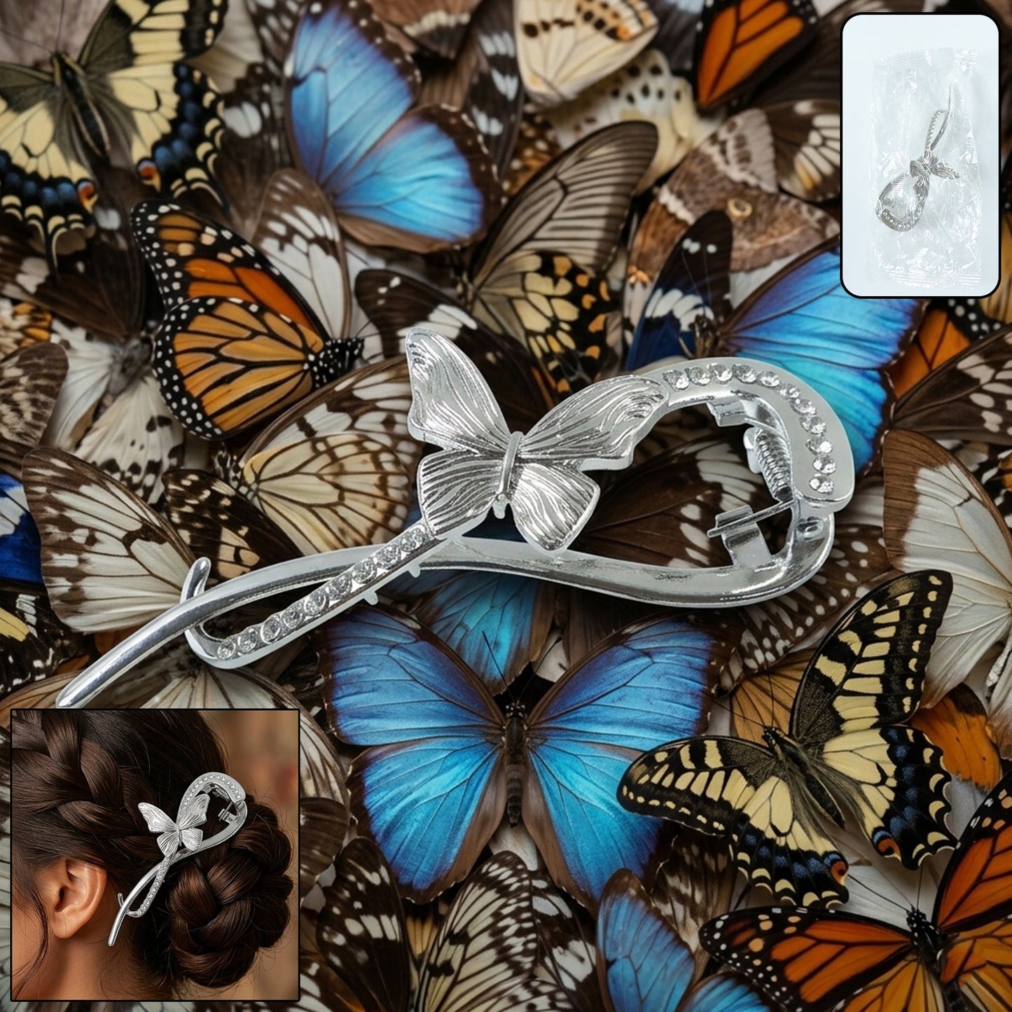 Fashionable butterfly hair clip with crystals for women