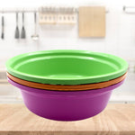 Top view of a round plastic bowl, showcasing its practical depth and size.
