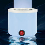 Person demonstrating use of the compact wax melting device for smooth skin.