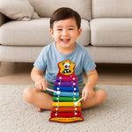 Toy xylophone for children with dual striking mallets for balanced play