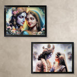 Traditional Lord Krishna Radha wooden framed wall painting for home decor