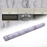 Roll of marble kitchen wallpaper with realistic white and grey pattern