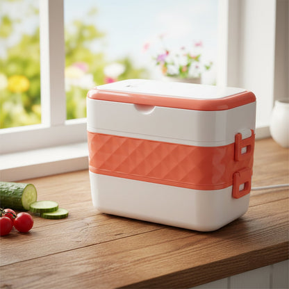 Compact lunch box with electric power connection and locking lid