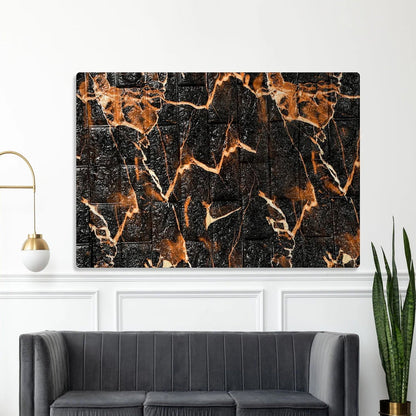 Black and orange 3D foam wallpaper panels creating textured wall décor