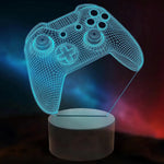 3D Illusion LED night lamp with gaming controller design illuminating in a dark room