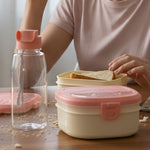 Top view showing compartments inside plastic lunch box set