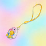 Close up of relaxing silicone pop bubble on chick-shaped fidget toy
