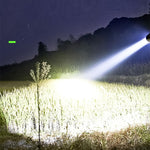 Compact USB rechargeable torch light, ideal for outdoor adventures and camping.