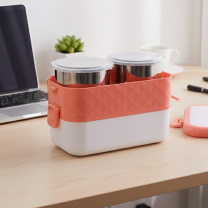 Open view of electric heated lunch box with compartments