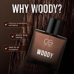 Premium Woody Eau De Parfum bottle and packaging elegantly displayed