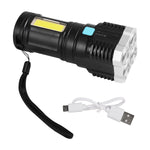 The 800 lumens flashlight illuminates a dark outdoor scene, demonstrating its long-distance beam.