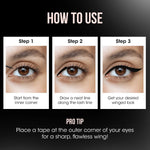 Intense black matte liquid eyeliner stroke made with precision brush