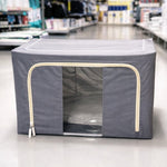 Multiple steel frame storage bags neatly stacked, showcasing efficient space-saving organization.