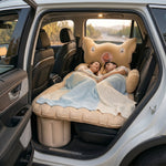 Couple relaxing on inflatable car mattress showing comfort