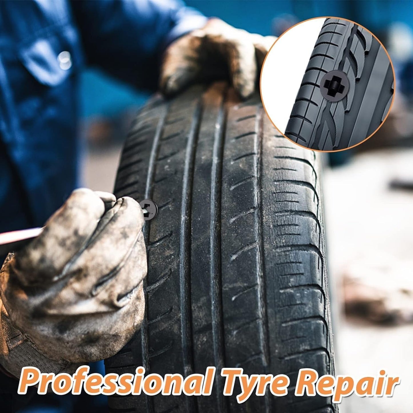 Comparison of small and large rubber tire repair nails for tubeless tires.
