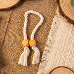Stylish magnetic curtain holder showcasing its braided rope design.
