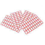 Organized desk using writable label stickers with red borders