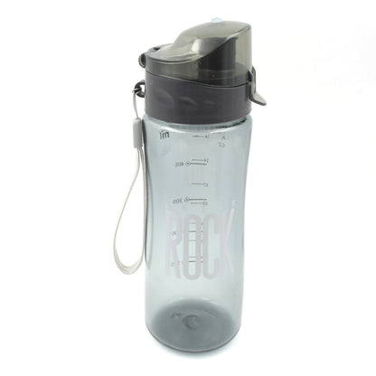 Plastic water bottle with carry case, ready for gym or workout sessions.