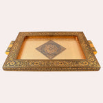 Premium wooden Rajwadi decorative tray with ornate golden finish