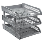 Open drawer of a file rack showing organized magazines and folders.