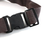 Brown canvas waist bag showing detailed zipper and leather accents