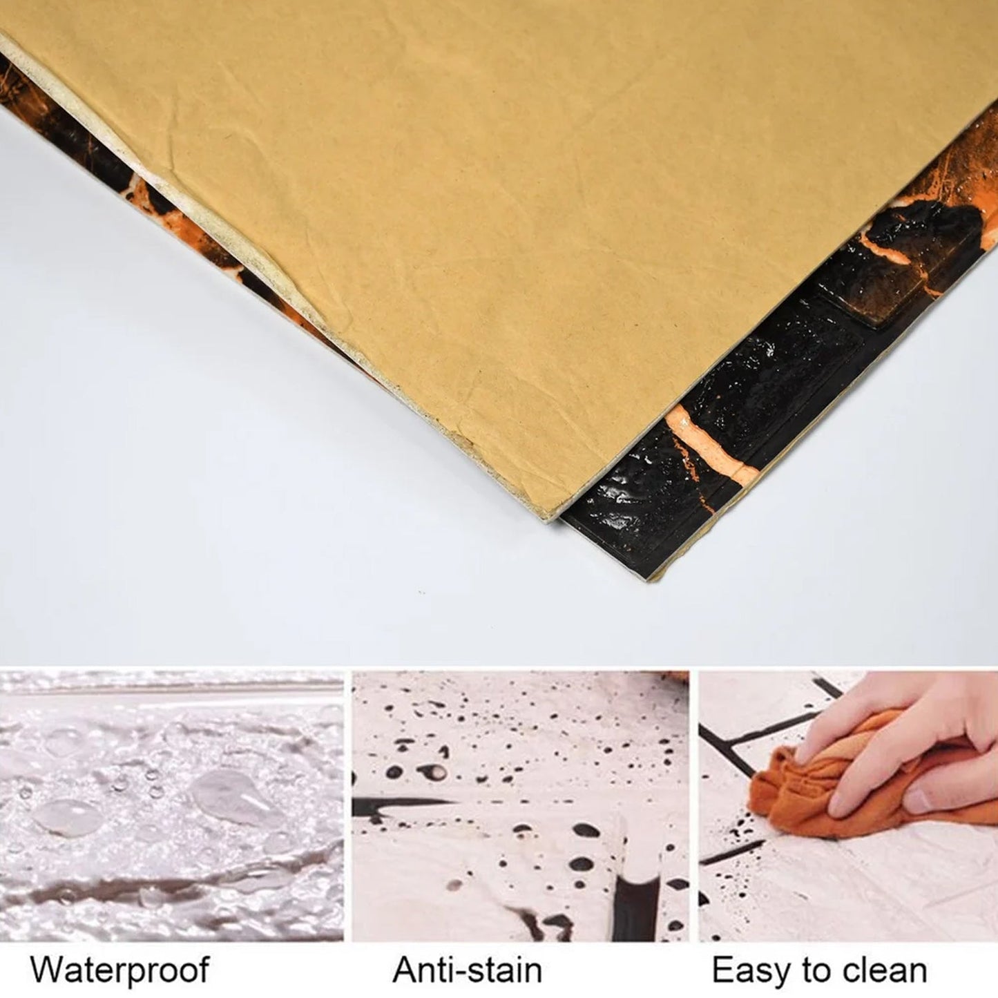 Self-adhesive black and orange 3D foam wall panels for contemporary interiors