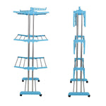 Side view of the foldable cloth drying stand, showcasing its compact design.