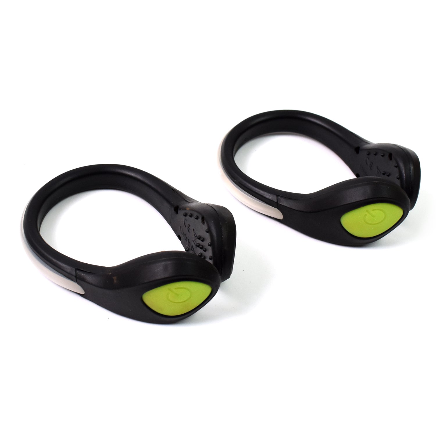 Side view of a running shoe with an active LED clip light for enhanced visibility.
