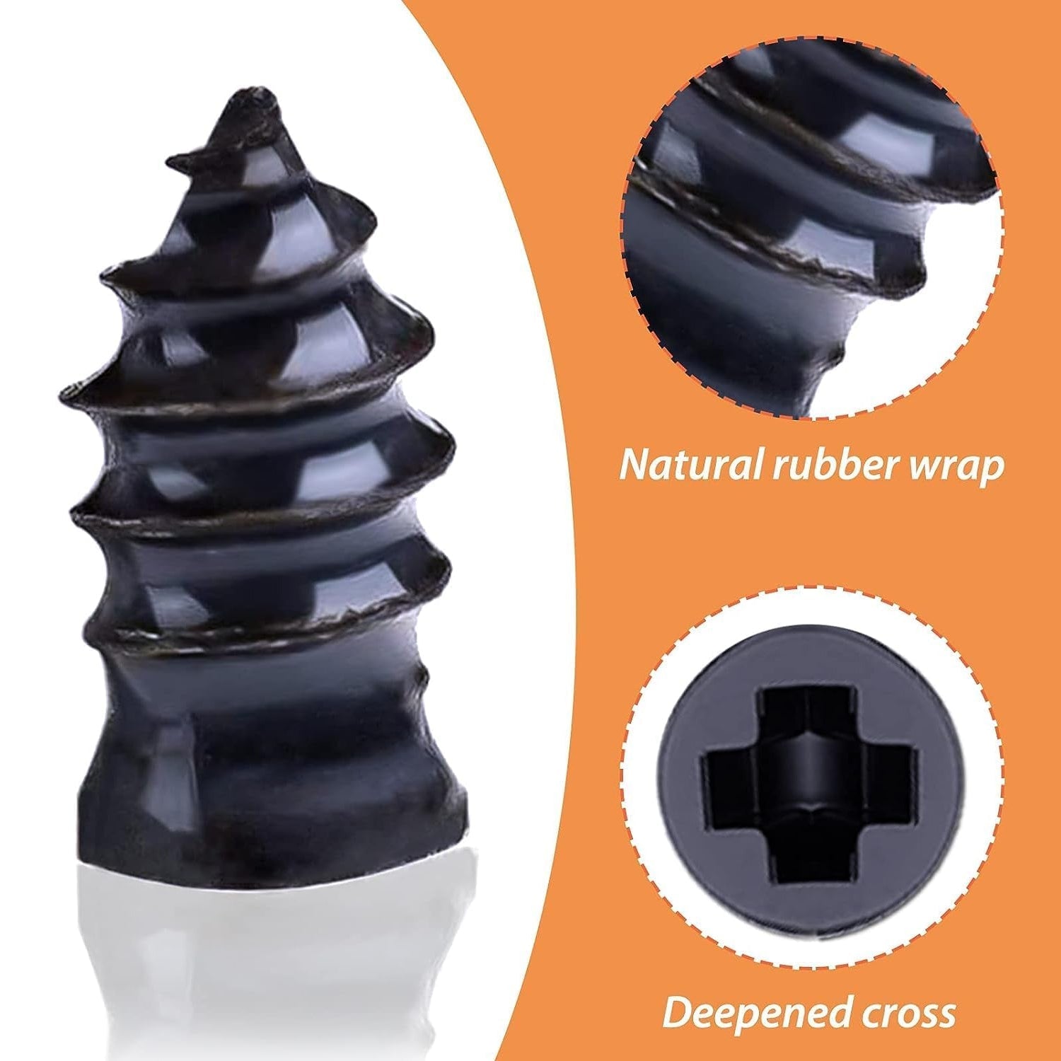 Detailed view of the durable rubber and metal construction of the repair nails.
