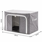 Interior view of the foldable clothes storage organizer, highlighting the sturdy steel frame support.